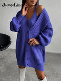 V Neck Long Sleeve Knitted Sweater Women Cardigan 2021 Winter Sexy Tank Top And Button Oversize Sweaters 2 Piece