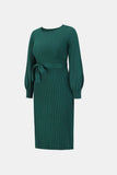Neck Tie Waist Pleated Sweater