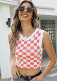 O-Neck Geometric Print Knitted Short Crop Tank