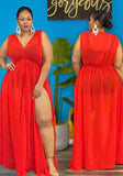 Sleeveless Slit V-Neck Plus Size Maxi