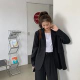 Women Loose Double-breasted Office Solid Korean Long-sleeve Spring Elegant Vintage Trendy Breathable Sweet College