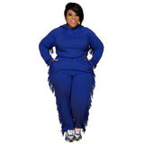 Size Women Fall Clothing Wholesale Hoodie Sweatsuit Solid Long Sleeve Tassel Casual Tracksuit Two Piece Set