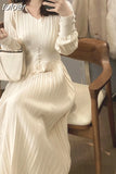 Dress Women Casual Long Sleeve Vintage Elegant Office Sweater Dress Female 2023 Autumn One Piece Dress Korean