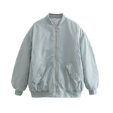 And Winter New Pure Color Loose Leisure Zipper Flight Jacket Cotton-Padded Jacket-Outfit
