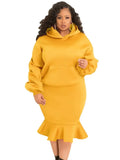 Plus Size Puffed Long Sleeve Hoodies And Fishtail Skirt 2 Piece