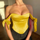 Satin Bow Tie Corset Top Women Summer 2022 Fashion Sleeveless Backless Cropped Tops Club Party
