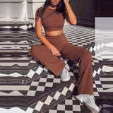 Knitted Sweat Suits Women Matching Sets Long Sleeve Hoodie+wide-legged Pants Loungewear Sweater Set Two Piece
