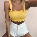 New Summer Autumn Tube Crop top Women Bow Tie Strap Ruched tank Top Lettuce Edge Elastic Camis 5