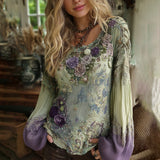New Hot 3D Printed Ladies Round-Neck Long Sleeve Retro Bohemian