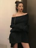 Winter Sweater Women Pullover Girls Tops Vintage slash neck Autumn sexy Female Knitted Outerwear Warm Sweaters