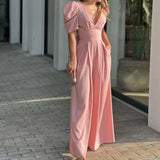 New Women's Short-Sleeved Stylish Elegant Large-Size Wide-Legged Jump-Legged
