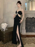 Temperament Dresses Women Sleeveless Split Sexy Slim V Neck Patchwork Split Sexy Dress Ladies Party Backless Chic-Outfit