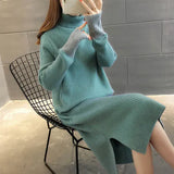Autumn Winter Loose Long Thick Sweater Dress Women's Long Sleeve Straight Dress Women's Warm Long Knit Women's