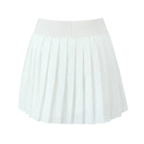 Y2K Style Cool Girl Asymmetrical Pleated Mini Skirts Women Elastic Waist Sports Skirts White-Outfit