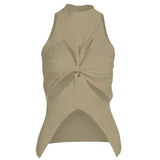 Individuality Women's Tank Tops Round Neck Sleeveless Cut Out Solid Knitting Vests Female Summer Clothing Style