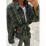 Style Collar Loose Shirt 2025 Autumn Check-In Long-Sleeved Pocket Women's