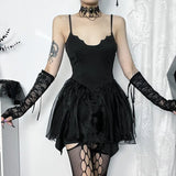 Sling Net Stitching Irregular Dress Women's 2024 Dark Wind New Fashion Slim Skirt-Outfit