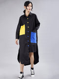 2023 New Spring Autumn Lapel Long Sleeve Panelled Button Pocket Split Loose Big Size Shirt Women Blouse Fashion Tide