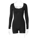 Toloer Women's Spring And Summer Long Sleeve U Collar Tie Hollow Out Open Back Tight Sports Yoga
