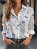 Autumn Fashion Loose Print Shirt Blouse Women's Casual Button Long Sleeve Shirts For Women 2024 White Plus Size Tops-Outfit