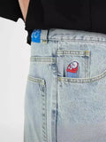 Boy Jeans Y2K Hip-Hop Cartoon Embroidery Retro Blue Loose Gothic Wide-Legged Pants-Outfit