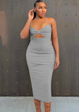 Sexy Sleeveless Solid Hollow Out Midi