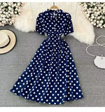 Summer French Retro Skinny Bubble Short-Sleeved V-Neck A-Shaped Dress Elegant Temperament Long
