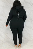 Plus Size Casual Backside Letter Print Hoodies And Pant 2 Piece