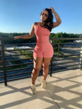 Summer Streetwear 2 Two piece Sets Outfits Women Sleeveless Bodycon Top Skinny Shorts Suit Blue Orange Matching Sets