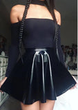 Black PU Leather Pleated Mini