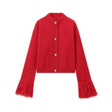 Women's INS Burst Cuff Hair Spliced Cardigan Commuter Sweater Jacket Knitted
