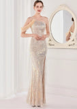 Sequin One Shoulder Slit Long Evening