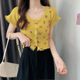 Sweet Embroidered Flower Short-Sleeved T-Shirt First Love Salt Summer New Lace-Up Short Cardigan