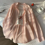 Thin Green Shirt Women Fashion Korean Loose Lapel Button Top Female Solid Basic Long Sleeve All Match Shirt New-Outfit