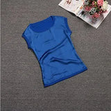 Summer Women's Elegant Blouse Klein Blue Shirts 2022 Tunic Satin Silk Blouse Basic Tops O-neck Green Blouses for Women