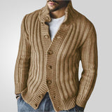 Men's Casual Single-Row Buckle Knitted Sweater Clip Long-Sleeved Sweater Jacket Men's