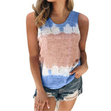 Top Women Tie Dye Print O-neck Sleeveless Tee Shirts 2021 Summer Gray Casual Harajuku Loose Top Camisole