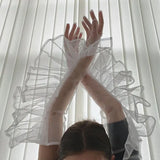 Solid Color Mesh Transparent Over Finger Fashion Gloves 319-0-Outfit
