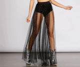 Perspective Of Women's Nightclub Pleated Skirt Lace Sparkling Net Gauze Hip Skirt High Waist Half Skirt-Outfit