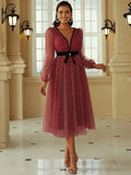 Contrast Trim Mesh Puff Sleeve