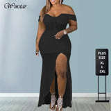 Size 5XL Party Dress Elegant Women One Shoulder Solid Backless Irregular Split Maxi Birthday Outfits Wholesale