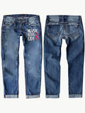 Women's Jeans Women's Trousers Color Flowers 3D Three-Dimensional Printed