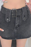 Y2K Jean Skirt Aesthetics Basic Belted Low Waist Micro 2023 Fashion Sexy Pockets Pink Denim Skirt Cute Bottoms