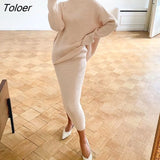 Knitted Skirt Sets Women Autumn Winter Turtleneck Pullover And Pencil Long Skirts Elegant 2 Piece Sets Sweater