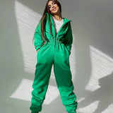 Women Basic Hoodie Jumpsuit Zipper Drawstring Overall High Waist Elasticity Streetwear Tracksuit Rompers Casual One Piece