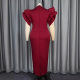 Summer New Sexy Hollow Half-High Collar Dress Party Dinner Nail Beads High Waist Dress