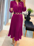 Black Ankle Length Dresses Women V Neck Long Sleeve Loose Elegant Office Lady Fold Dresses Women Autumn New-Outfit