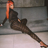 Women Sexy Hollow Out Club Activewear Jumpsuit Long Sleeve Zipper Stretchy Workout Bodycon Party Streetwear Slim