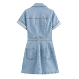 Spring Denim Waist Short-Sleeved Mini Dress 1879038-Outfit