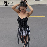 Ruffle Fringe Asymmetric Crop Top Girly Y2k Streetwear Sexy Summer Tank Tops Fairycore Camisole
